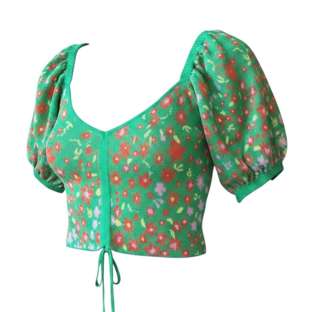525 Puff Sleeve Cropped Knit Women's L NWT